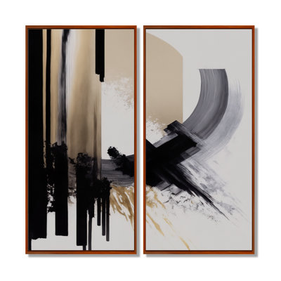 «Black, White and Gold Expression», reproduction d'art sur toile abstraite, décoration murale abstraite noire 2 pièces