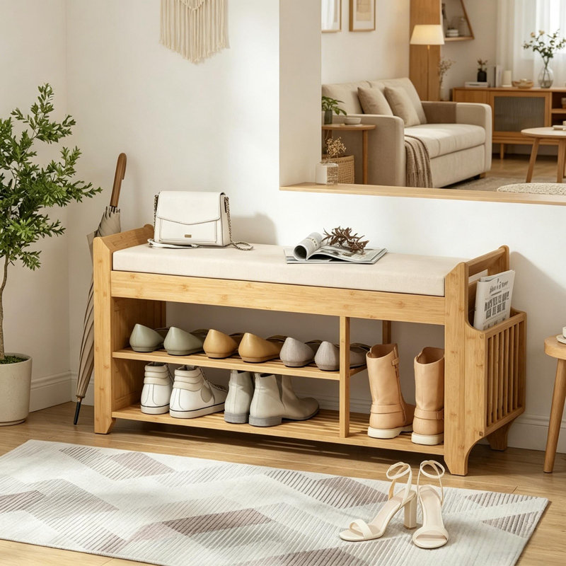 Shoe Bench with Comfortable Cushioned Seating