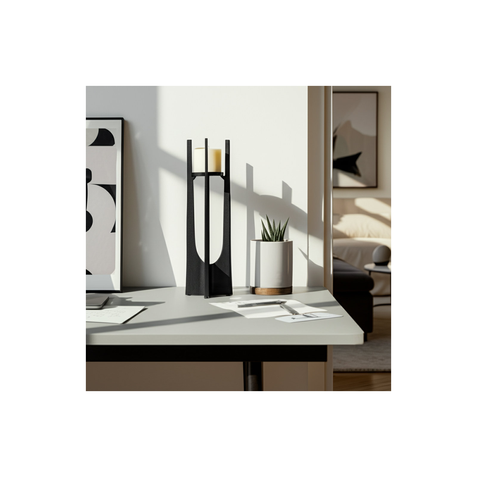 Modern Metal Solid Pillar Candle Holder, Gold, 16" H x 5" W x 5" D