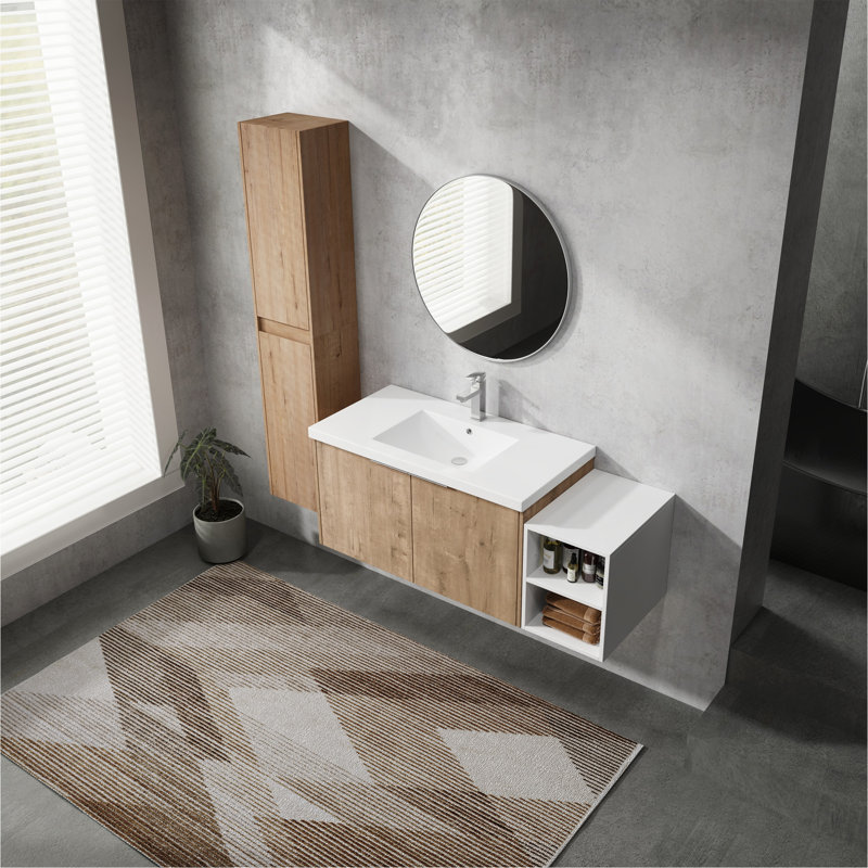 Meuble-lavabo mural 48 po avec lavabo et armoire latérale 48 po, portes à fermeture douce, armoire combinée, 47"