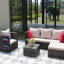 Ensemble de meubles de patio en rotin et canapé modulaire en osier avec coussins de jardin (4 pièces, brun)