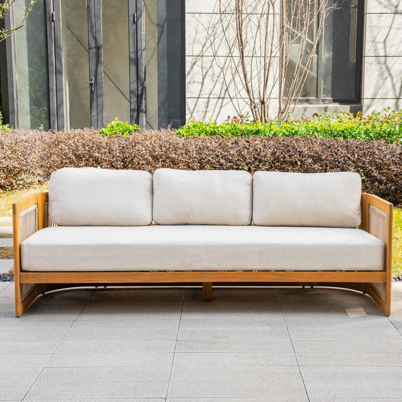 Brewsty Acacia Wood Patio Sofa With Cushions