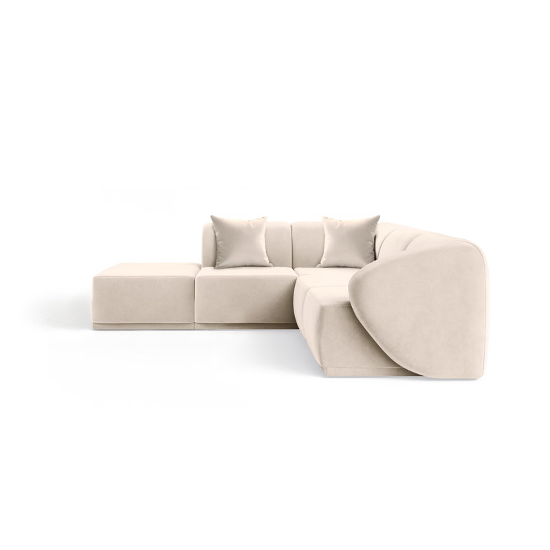 5 Seater Velvet Sofa & Chaise, Left Hand Facing, Beige Velvet