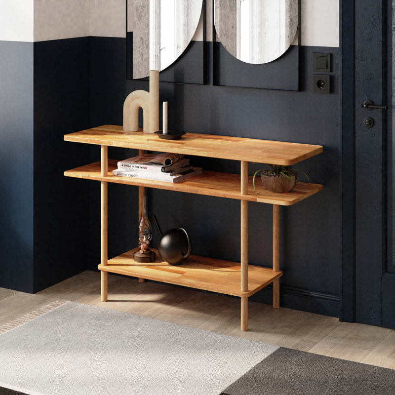 Queens Solid Wood Rectangular Console Table with 3 Shelves – Spacious & Elegant Design