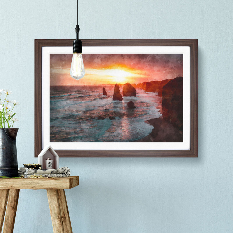 Twelve Apostles in Victoria Australia - Picture Frame Painting Print, Walnut Framed, 24cm H x 33cm W x 2cm D