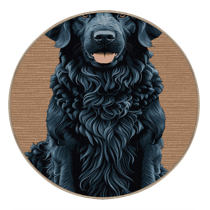  Washable Curly Coated Retriever Dogs Area Rug, Round 4'