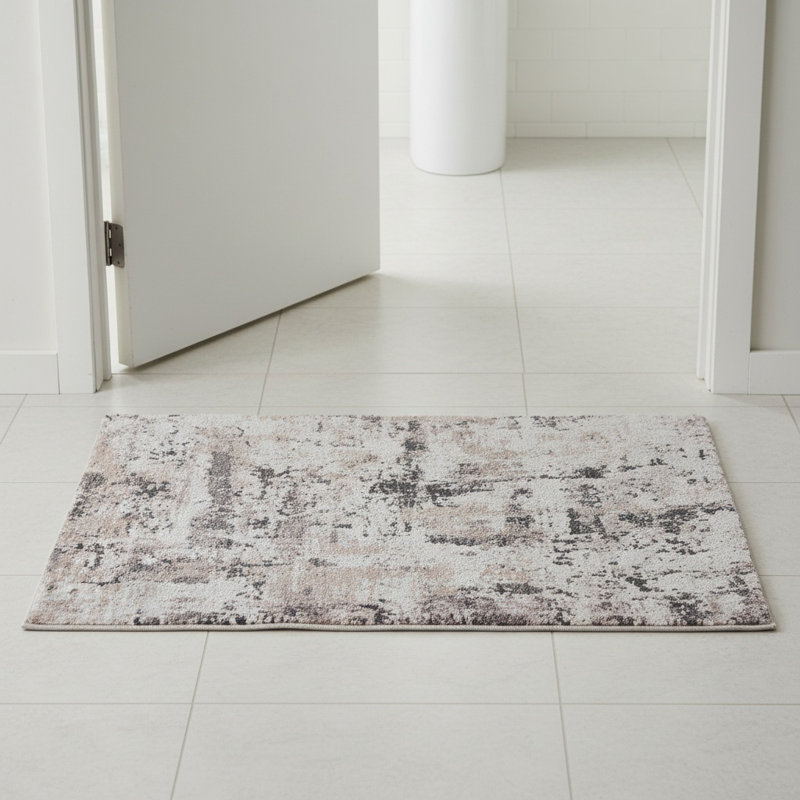 Tapis paillasson à motif abstrait crème / brun Payas, Rectangulaire 2 pi x 3 pi