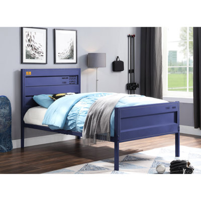 Lit double en métal bleu Cargo, serrure de contenant rectangulaire de longueur de panneau d'Hb / Fb, sans sommier, capacité de lit de 330 lb en bleu, avec panneaux encastrés, Hb / Fb, 21 lattes, support de poids