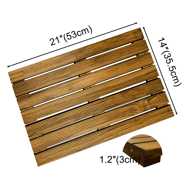 Youngquist Teak Non-Slip Shower Mat, 14" W x 21" L