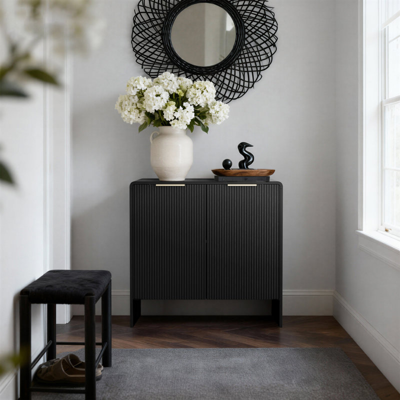 Arcen 31.5" 2-Door Buffet Storage Cabinet with Sculpted Fluted Doors, Black