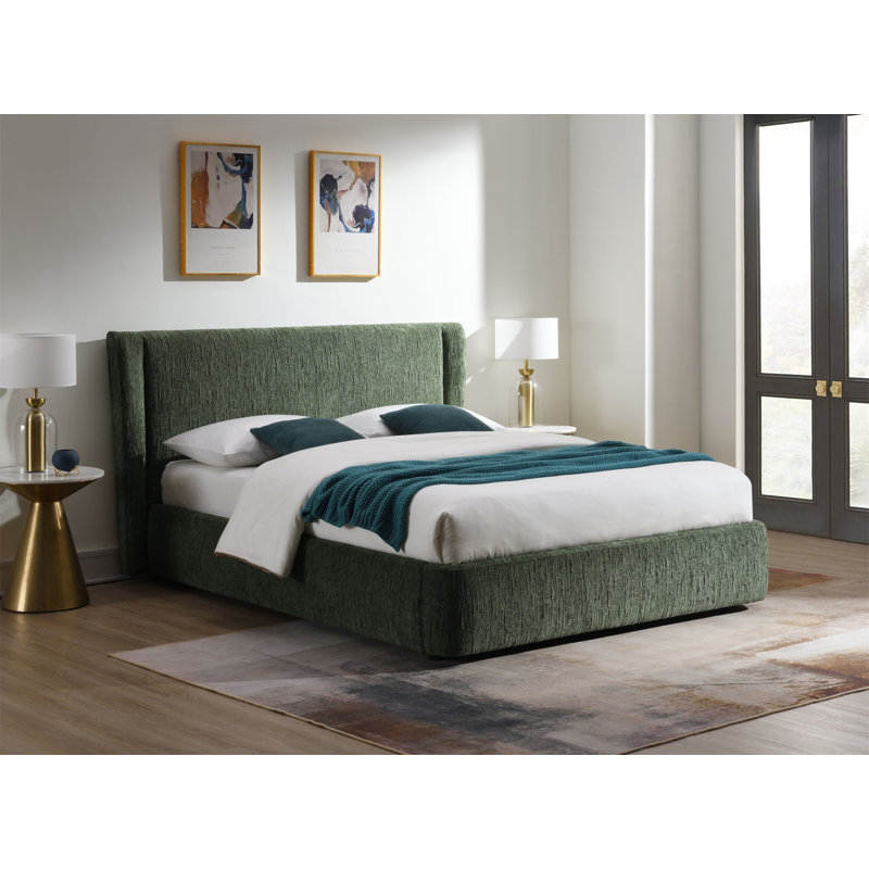 Grand lit en chenille vert foncé Cheryl, Queen