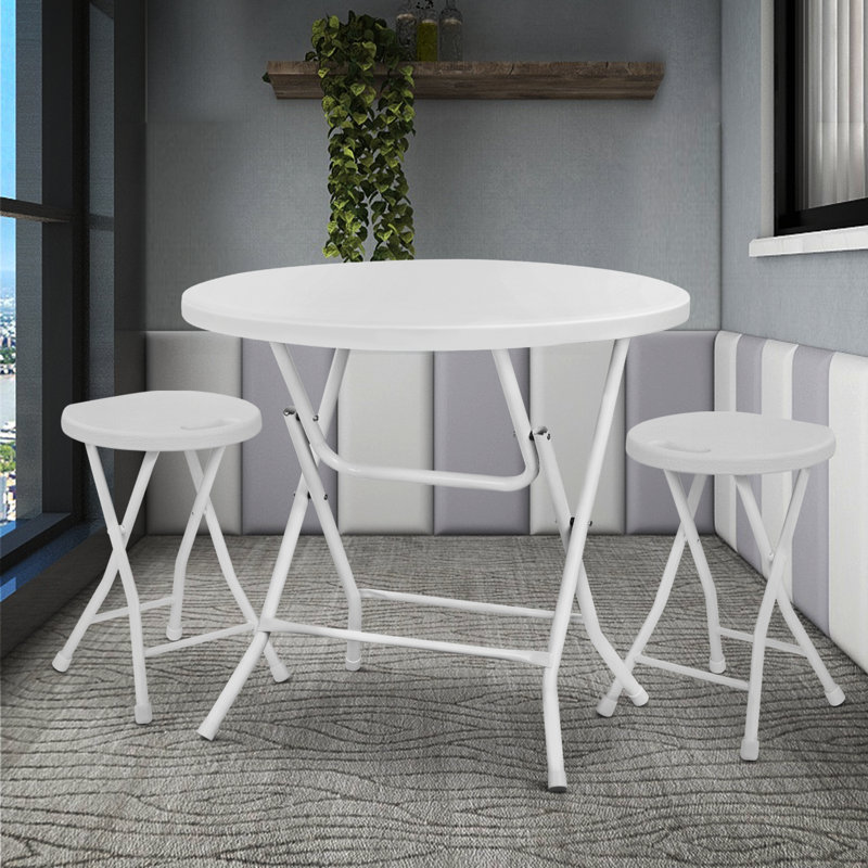 White Round Folding Dining Table with Steel Frame