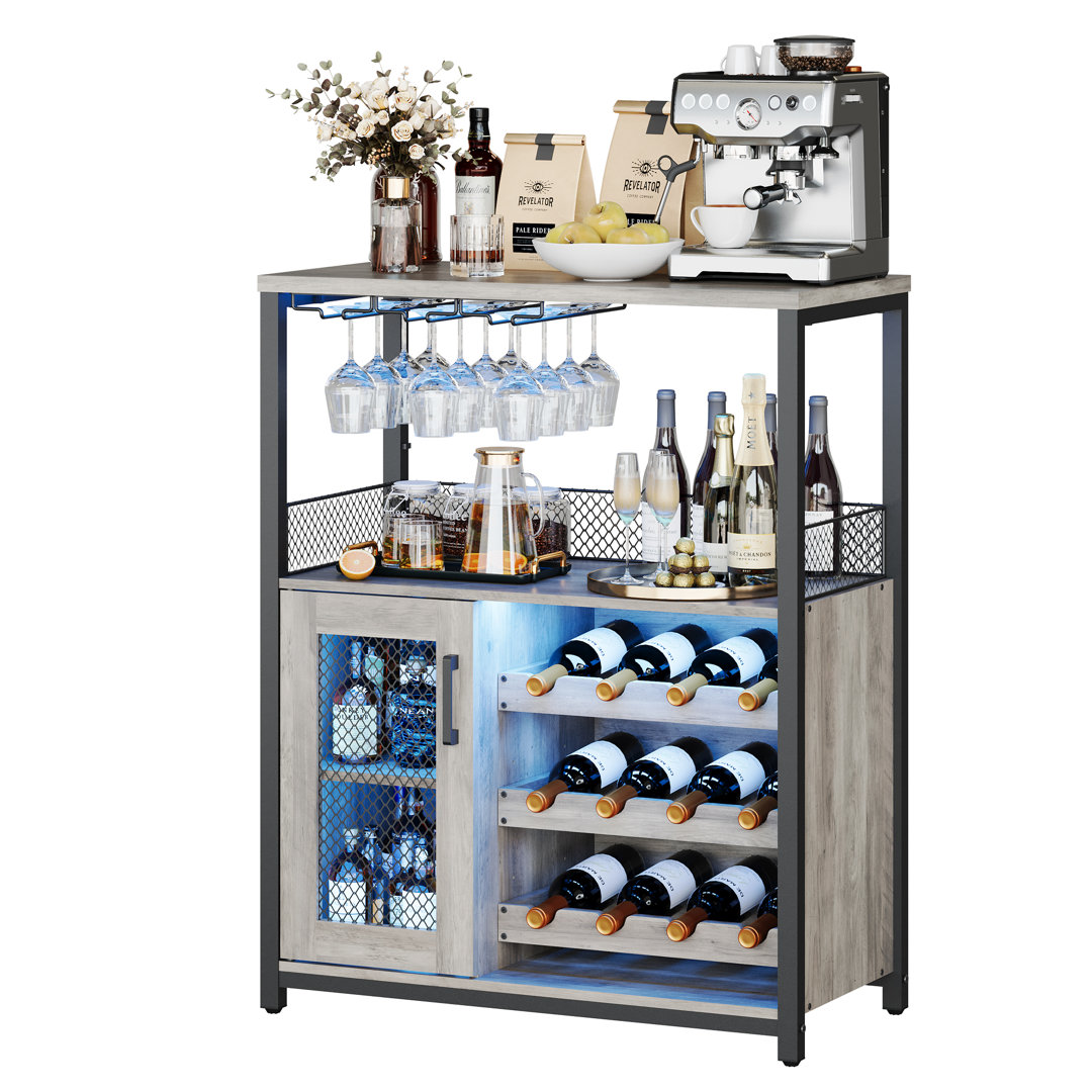 3-tier Wine Bar Cabinet With Led Lights For Kitchen, Living Room And Bar Wrought Studio™ 