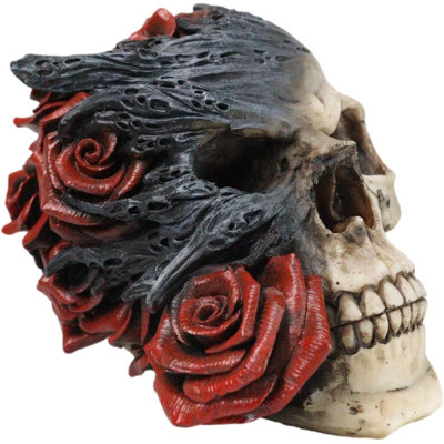 Jour des Morts, romantique, gothique, roses rouges épineuses, deux têtes de mort, crâne