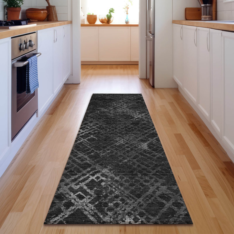 Premium Machine Washable Prisco Charcoal Rug, Runner 2'3" x 7'6"