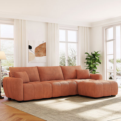[VIDÉO] Canapé modulaire modulaire de 110 po en forme de L avec siège très grand, conception en ligne, repose-pieds mobile, mousse haute densité, combinaison libre, structure en métal et en bois robuste, tissu bouclé