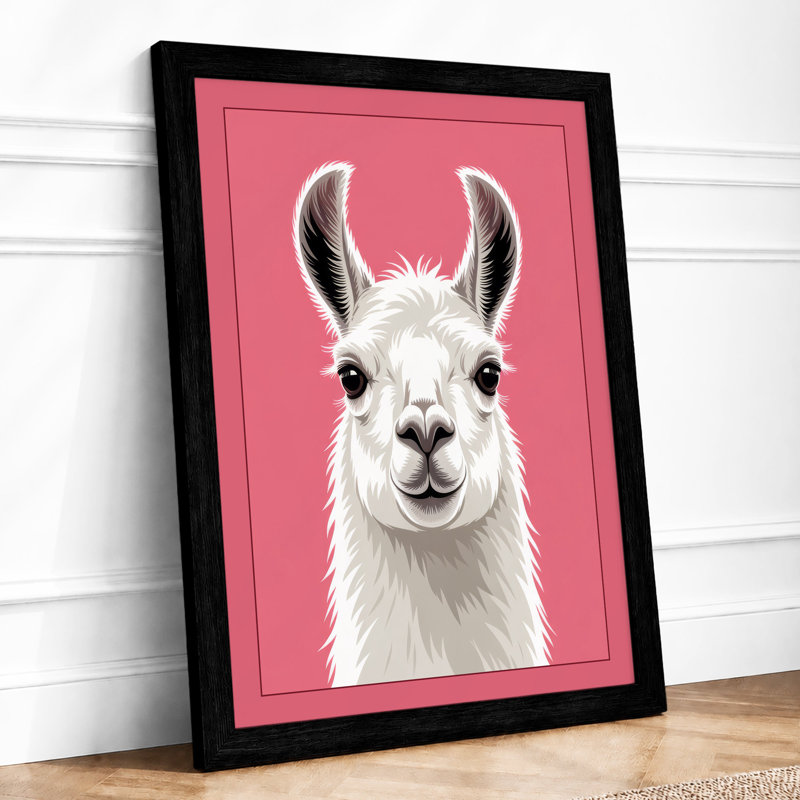 White Llama Portrait Modern 1 Piece Single Picture Frame Wall Art, A2 - 59.4 x 42.0 cm, Black