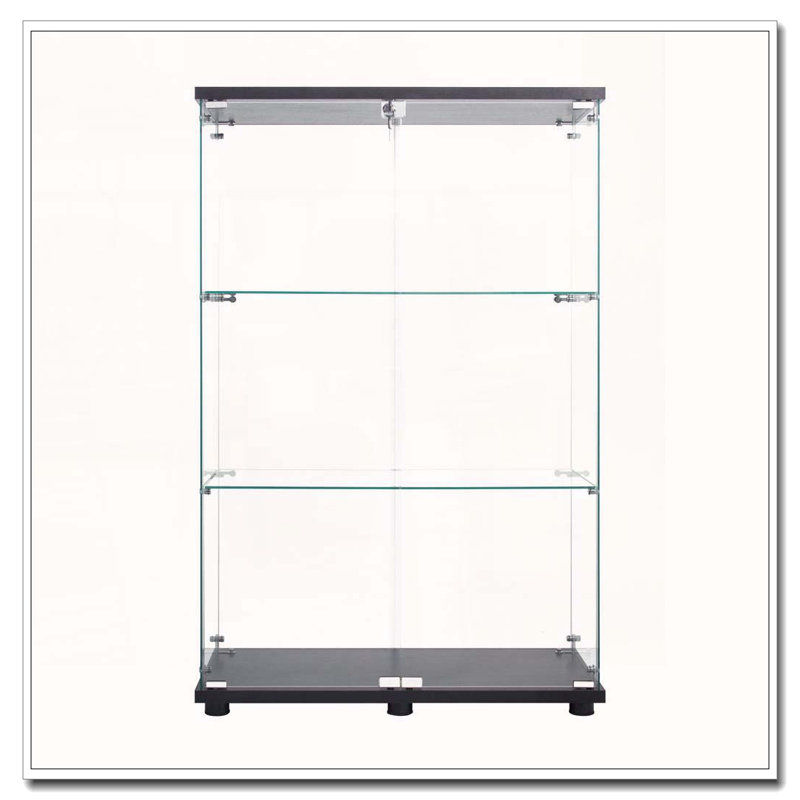 Armoire en verre à deux portes avec 3 tablettes, Noir, H 15 po x l 50 po x P 30 po
