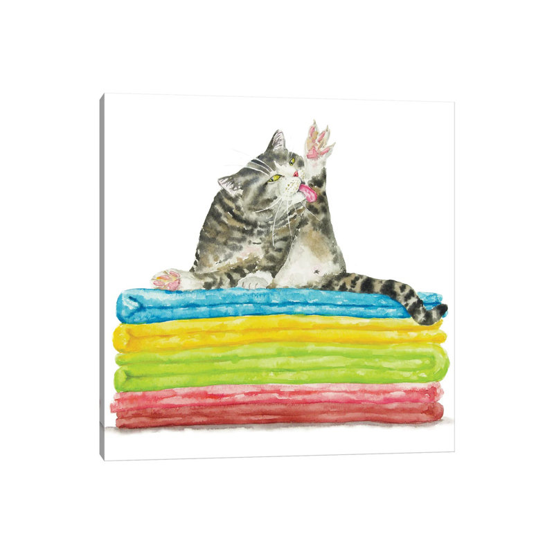 Bathing Tabby Cat by Alexey Dmitrievich Shmyrov - Wrapped Canvas Gallery-Wrapped Canvas Giclée