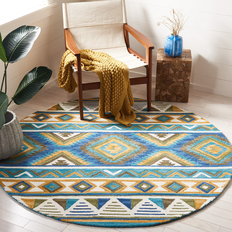 Bryenna Hand Tufted Wool Geometric Rug, Round 6'