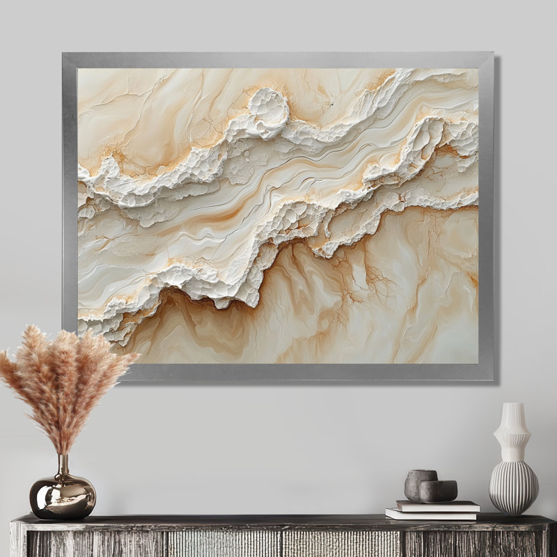 Art mural marbré doux et neutre, Woodmansee, H 24 po x l 32 po, Cadre simple, Argent argent