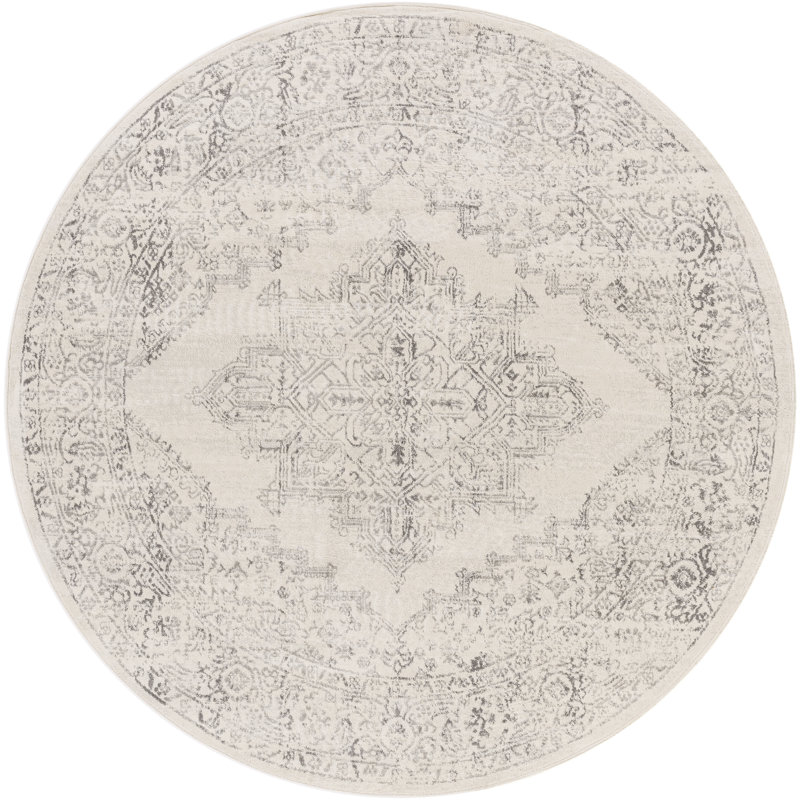 Tapis gris tissé à la machine Gaith, Rond 7 pi