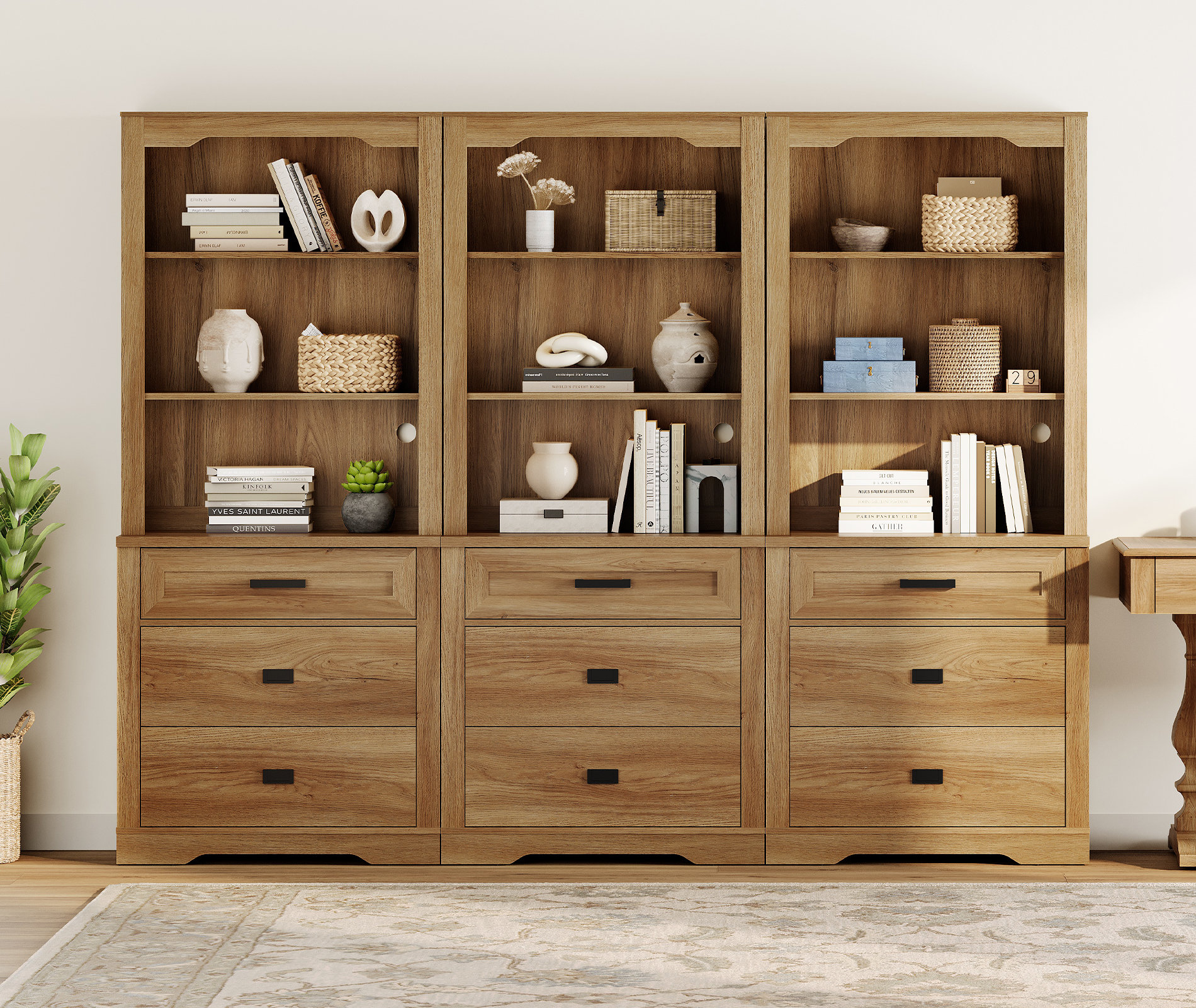 Gracie Oaks Laziza 3 Column 3 Tier Bookcase With Drawer,73.3