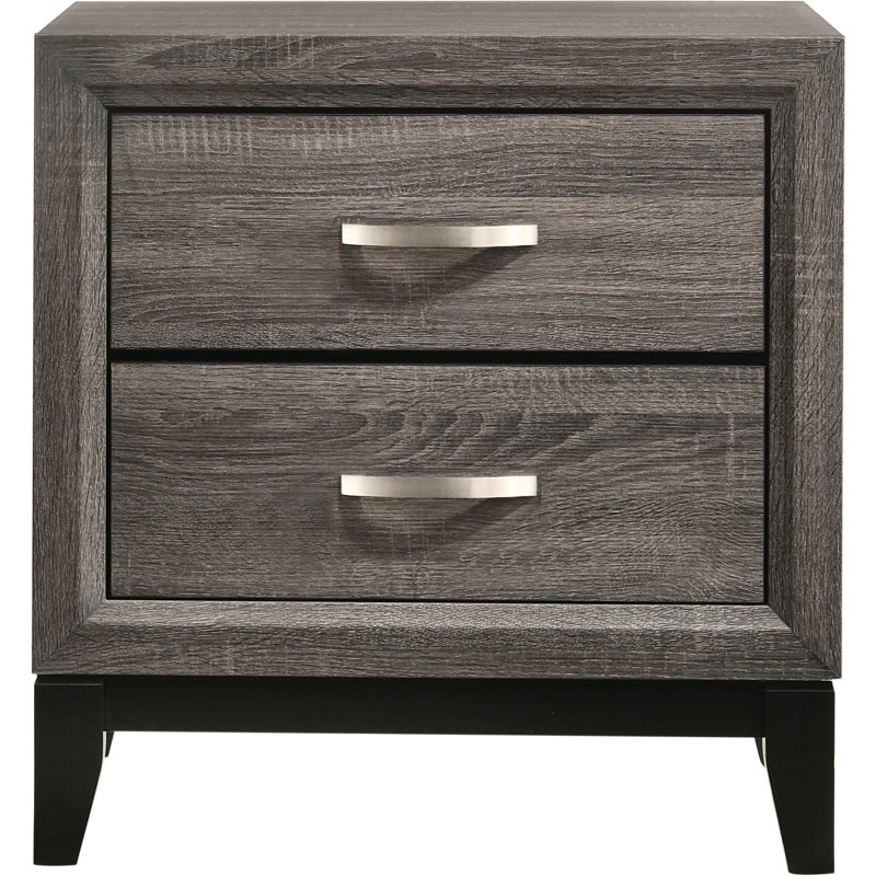 Grey Oak 2-Drawer Nightstand