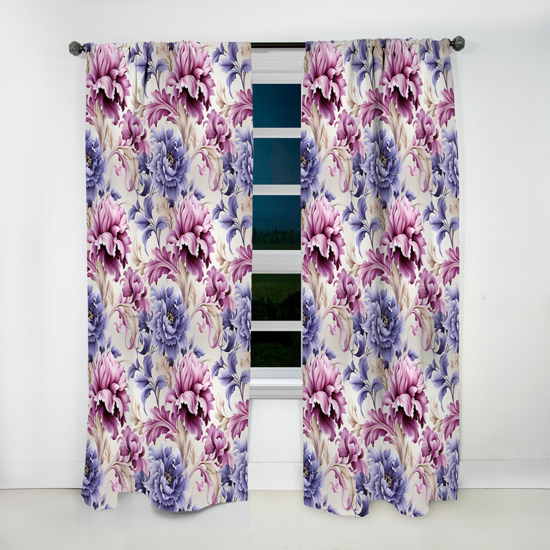 Purple Damask Facade Splendor - Bohemian Velvet Curtain - Room Darkening - 1 Panel, 52" W x 120" L