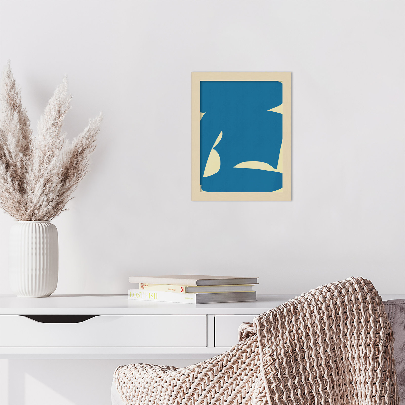 B Cut Out in Blue Print by Little Dean, Brown, 13" H x 10" W