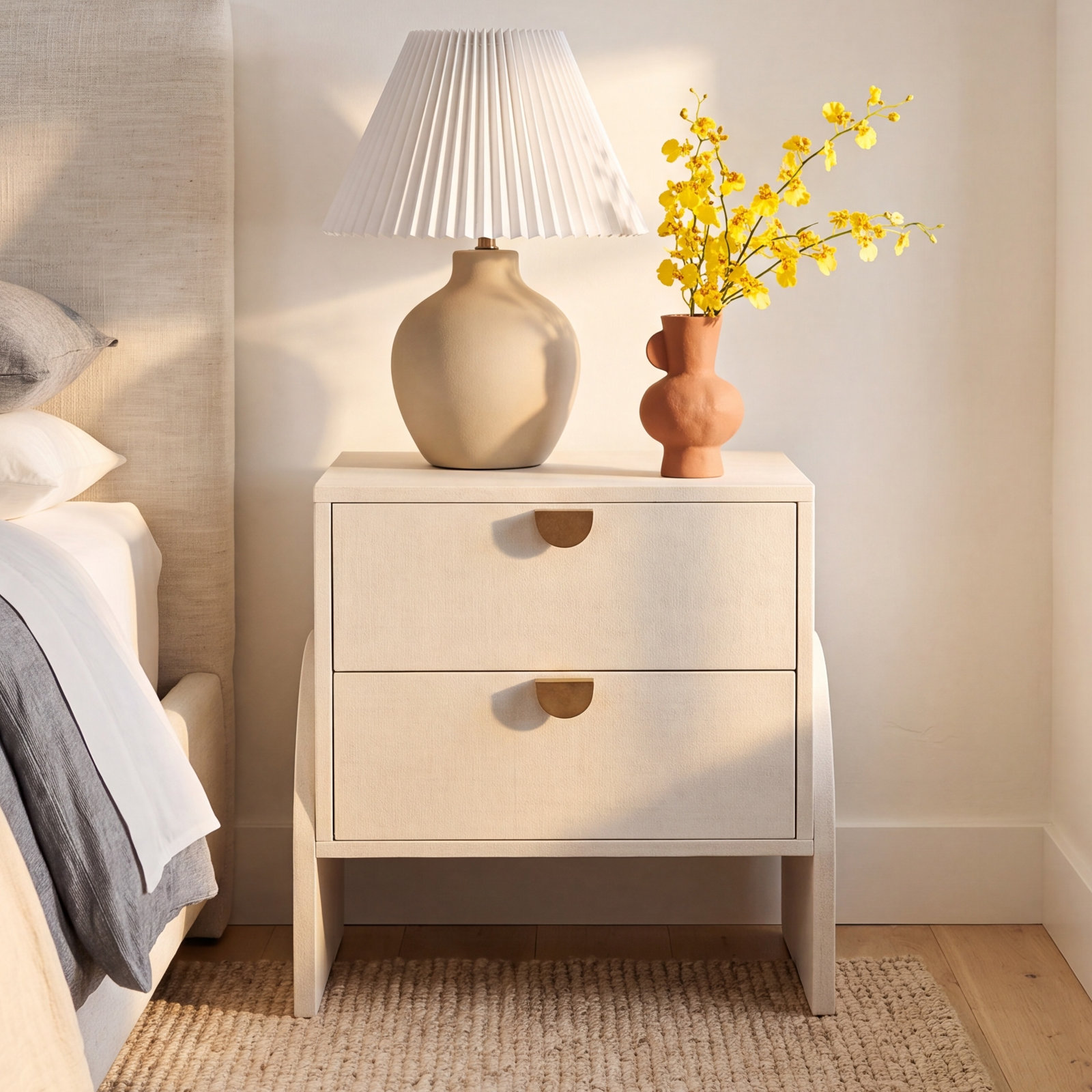 Reyer Linen Nightstand, Ivory Painted Linen