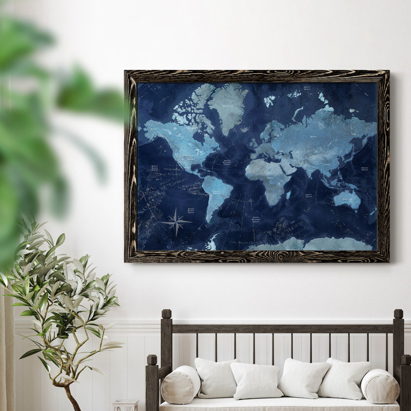 Carte du monde - cadre photo, impression sur toile, H 31,5 po x l 23,5 po x P 1,5 po, Noir