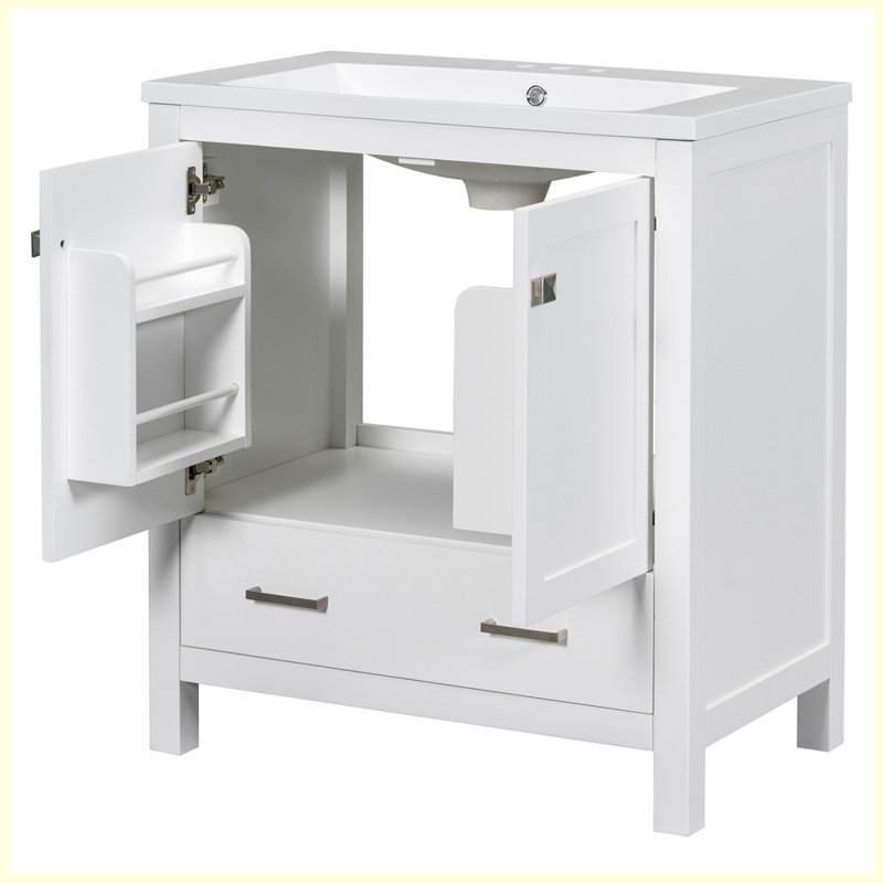 Meuble-lavabo moderne avec lavabo simple et tiroir, Blanc