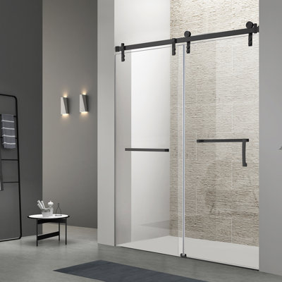 Porte de douche coulissante simple sans cadre l 60 po x H 76 po avec verre trempé de 8 mm, accessoires en acier inoxydable, chrome