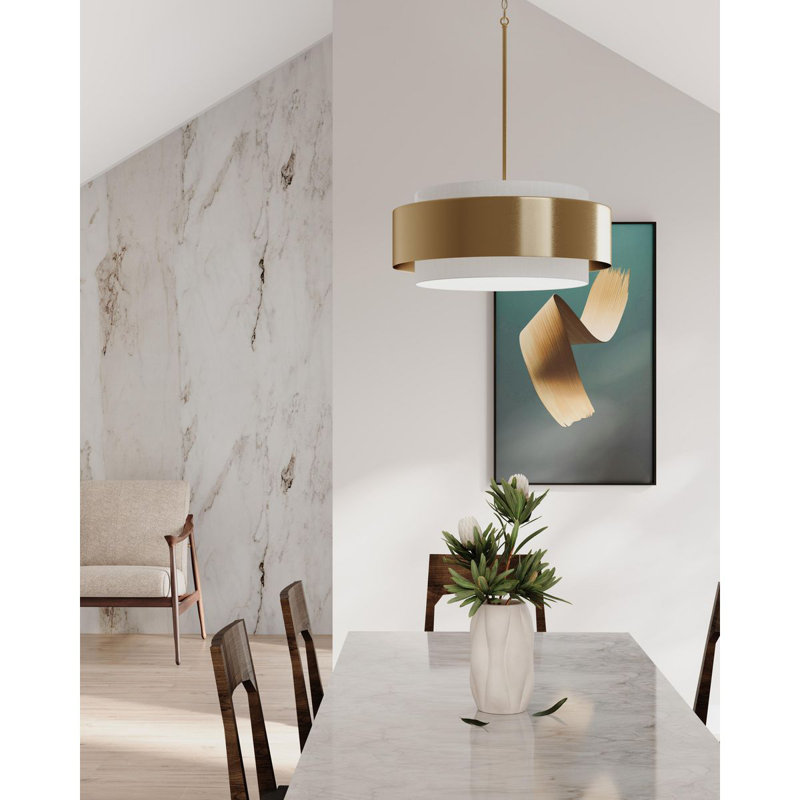 Luminaire suspendu tambour 3 lumières Myrteza, Bronze brossé, H 12,62 po x l 22 po x P 22 po
