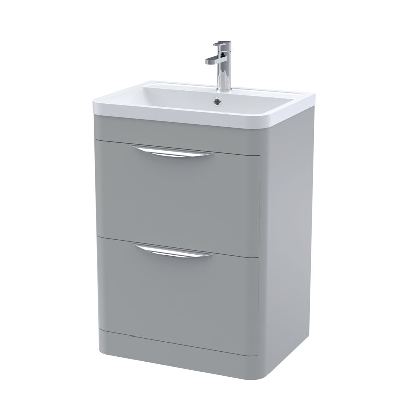 nuie Parade 800mm Satin Grey 2 Drawer Floor Standing Vanity Unit With Polymarble Basin, Satin Grey, 80cm W