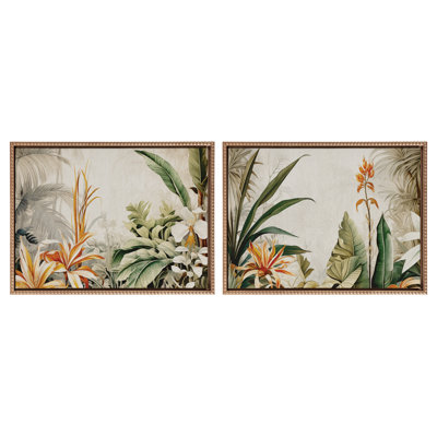 «Retro Jungle Botanical 1 and 2» par The Creative Bunch Studio, ensemble d'art mural sur toile encadrée