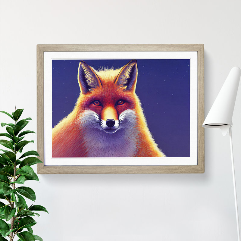Fab Fox - Single Picture Frame Painting, 46cm H x 64cm W x 2cm D, Oak