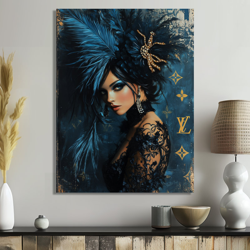 «Always Match Your Make Up To Your Feathers» - art mural femme cabaret, H 32 po x l 24 po, Cadre flottant noir