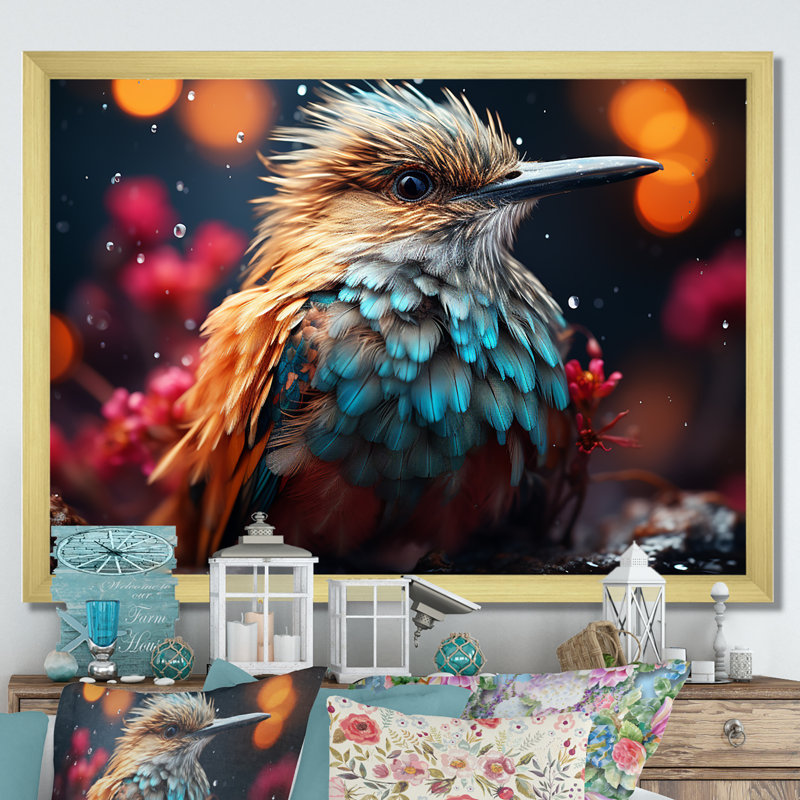Cosmic Hues Infuse The Birds I - Bird Wall Art Living Room, Cadre doré simple, H 24 po x l 32 po x P 1 po