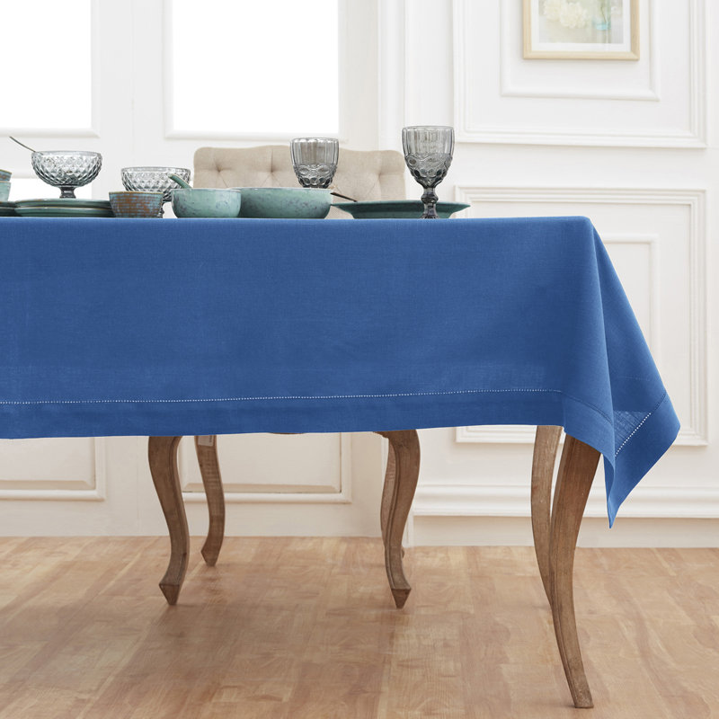 100% Pure Linen Hemstitch Tablecloth- Classic Hemstitch, Aqua Blue, 120" x 60"