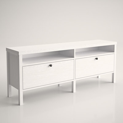 Meuble télé moderne avec plusieurs tablettes, finition blanche et bois, 59,1 po x 22,4 po x 13,8 po | Panneau en bois aggloméré durable à 100% avec cadre en panneau de fibres à densité moyenne, conception scandinave murale élégante, parfaite pour le salon et les espaces de divertissement