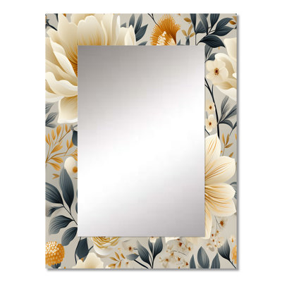 Aashika Neutrals Beige Flowers Boho Pattern - boho  Mirror, Floral, Nature Decorative Wall Mirror, Printed Metal Art