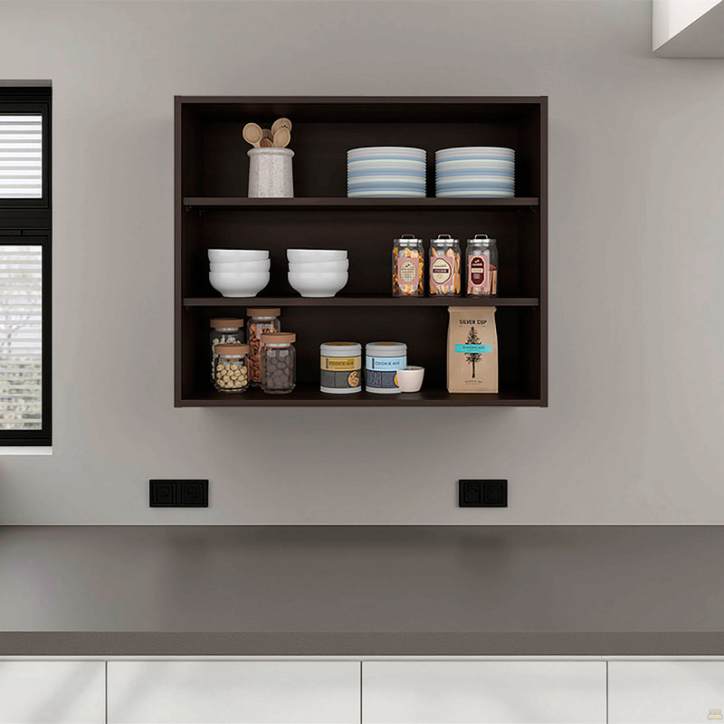 Stained Walnut Open Storage Wall Cabinet