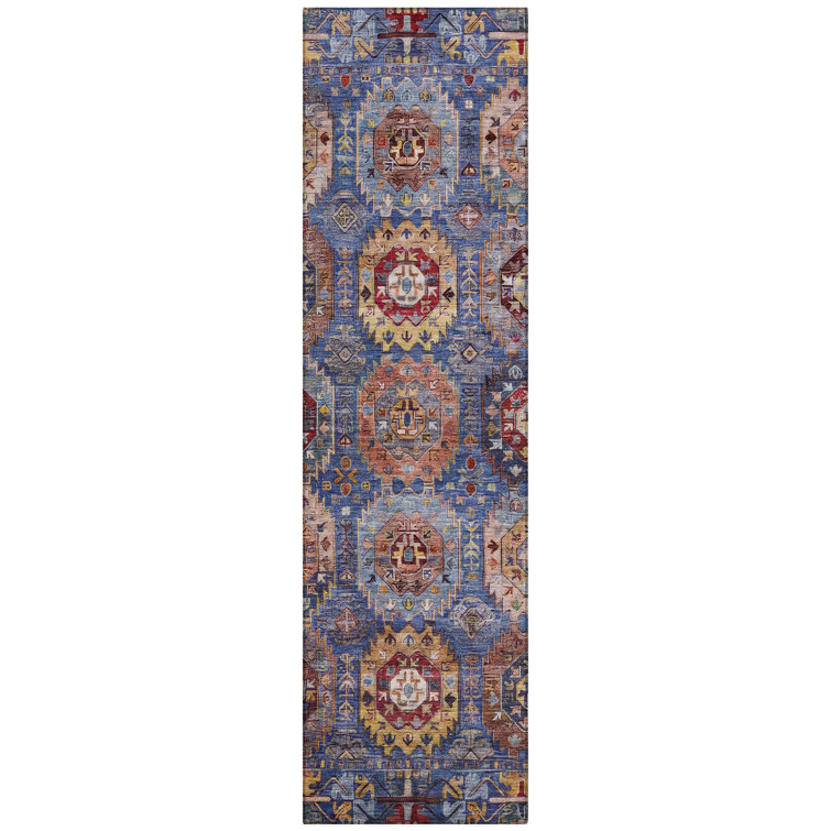 Machine Washable Indoor/Outdoor Xhevrie Denim Rug