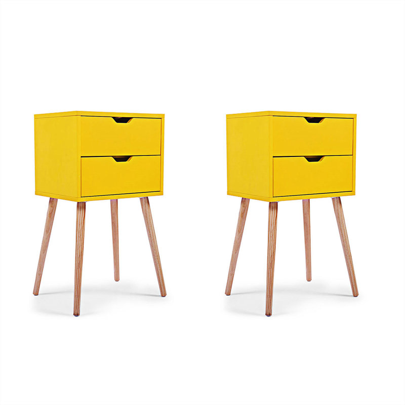 Table de chevet 2 tiroirs en jaune