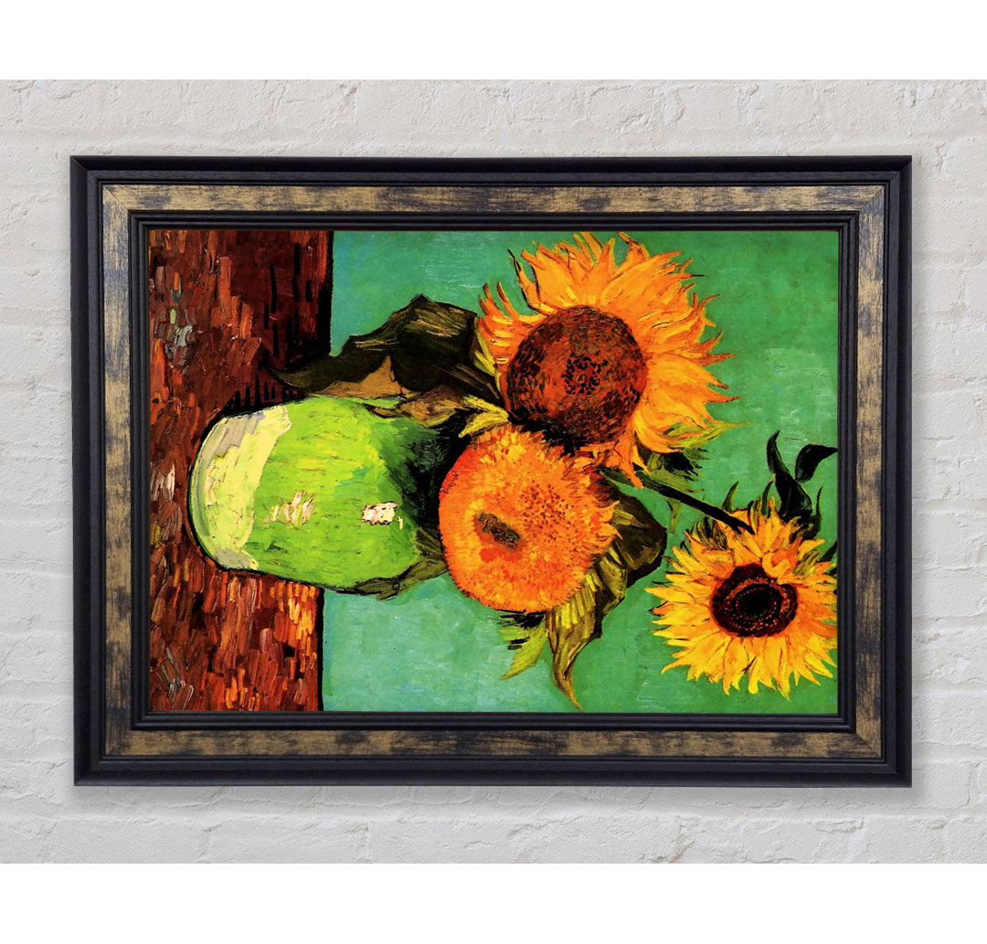 Van Gogh Drei Sonnenblumen in einer Vase - Druck