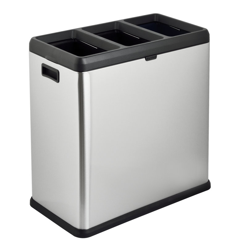 Poubelle et bac de recyclage multi-compartiments en acier inoxydable, 16, H 23 po x l 23 po x P 12 po