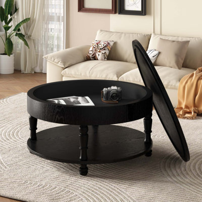Table basse avec rangement double, table basse ronde moderne de 31,5 po avec rangement et compartiment caché