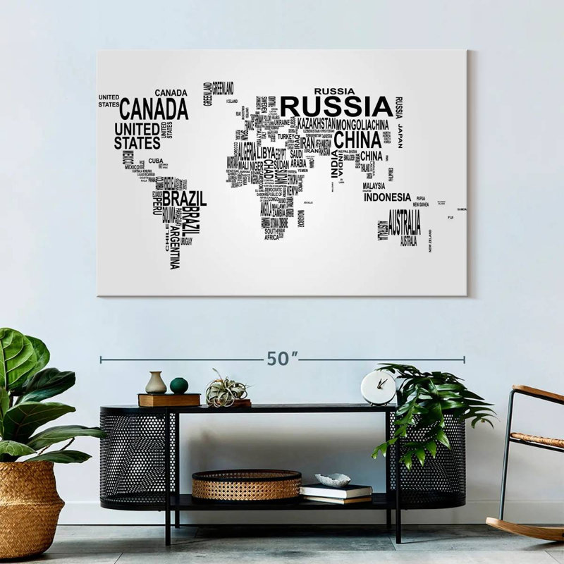 Aliaz Text World Map, 34" H x 51" W